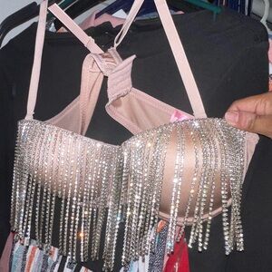 Pink Embellished Bustier Crop Top